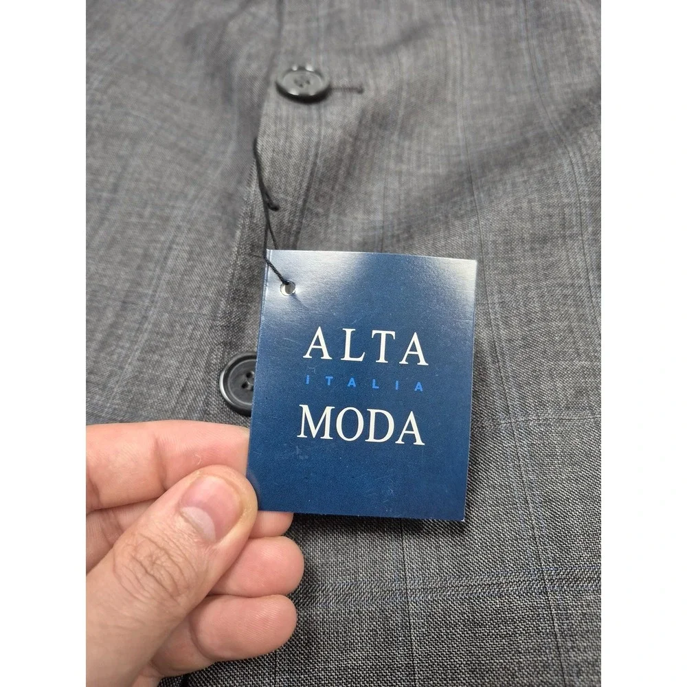 Alta Moda Italia Suit Mens 52 Gray Check Wool Super 120s 2 Piece 47x36 Italy NWT